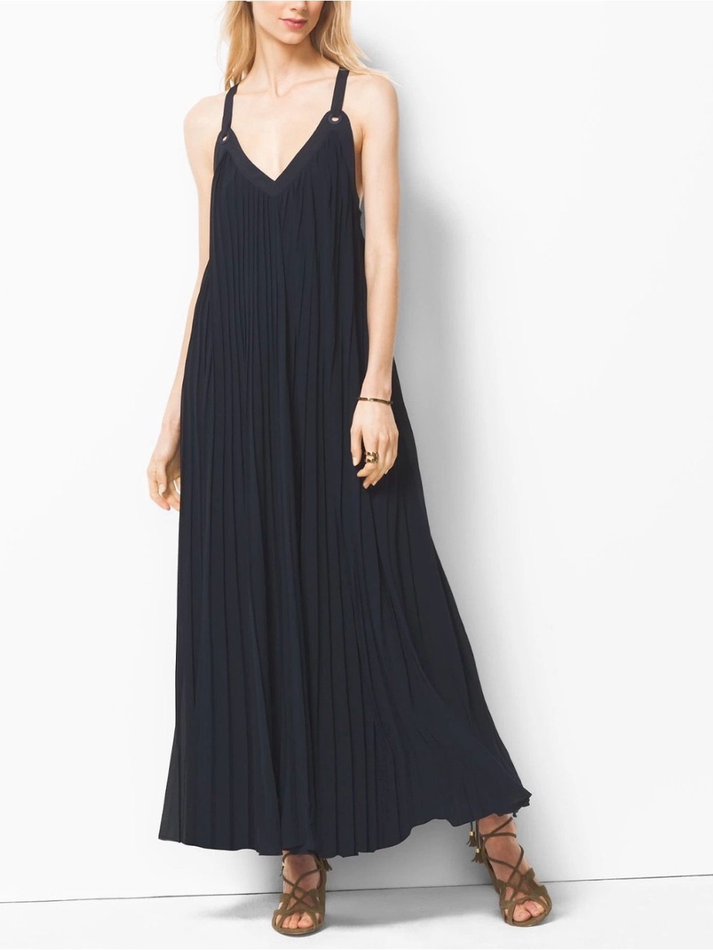 MICHAEL KORS Grommet Pleated Maxi Dress Black